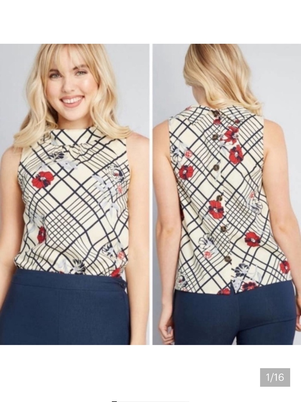 Modcloth Optimal Polish button back floral top 3X